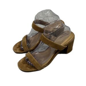 Soludos Ines Sandals Womens 9.5 Suede Boho Festival Block Heels Slip On Walnut